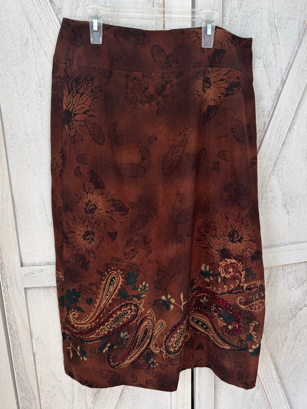 Requirements Faux Suede Paisley A-Line Midi Skirt Women’s Size 10 Brown Grunge - Picture 9 of 9